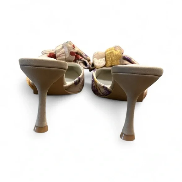 Oasis Society Jane Kitten Heel Size 7.5 Taupe Floral Multicolor Bow Pointed Toe - Picture 6 of 12